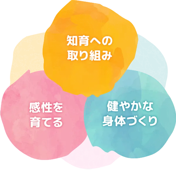 知育への取り組み・感性を育む・健やかな身体づくりを表したポリシーイラスト